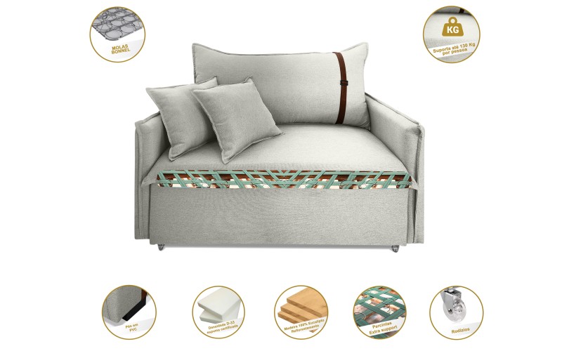 Poltrona Sofá Cama Valence Premium 130cm SoftGel D33 Linho Palha Poltrona Sofá Cama Valence Premium 130cm SoftGel D33 Linho Palha