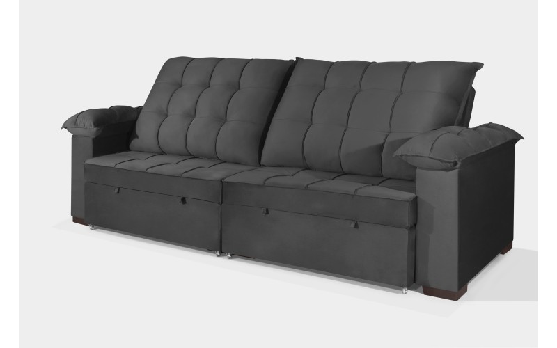 Sofá Retrátil e Reclinável 2,70m Canadá ESTILO ESTOFADOS - Sude Veludo cor "Cinza" Sofá Retrátil e Reclinável 2,70m Canadá ESTILO ESTOFADOS - Sude Veludo cor "Cinza"