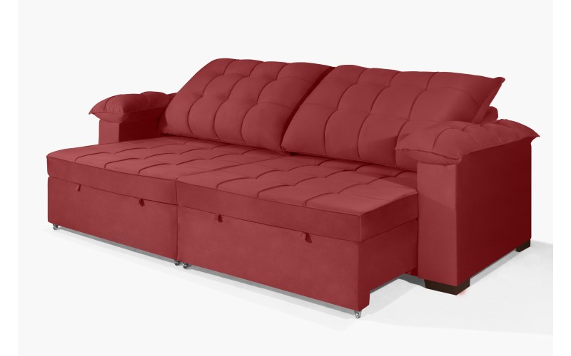 Sofá Retrátil e Reclinável 2,90m Canadá ESTILO ESTOFADOS - Sude Veludo cor "Vermelho" Sofá Retrátil e Reclinável 2,90m Canadá ESTILO ESTOFADOS - Sude Veludo cor "Vermelho"