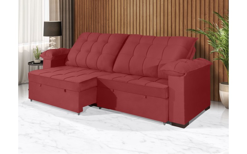 Sofá Retrátil e Reclinável 2,90m Canadá ESTILO ESTOFADOS - Sude Veludo cor "Vermelho" Sofá Retrátil e Reclinável 2,90m Canadá ESTILO ESTOFADOS - Sude Veludo cor "Vermelho"
