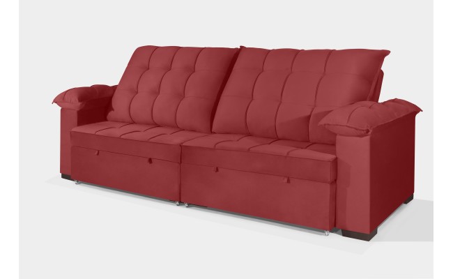Sofá Retrátil e Reclinável 2,90m Canadá ESTILO ESTOFADOS - Sude Veludo cor "Vermelho"