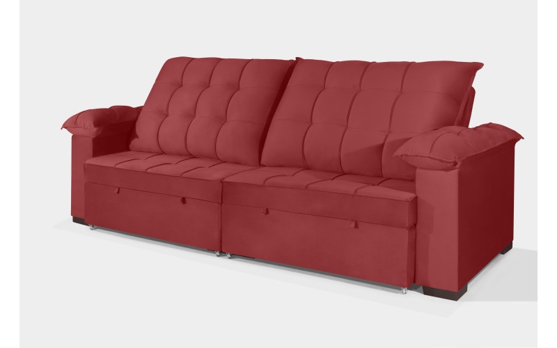 Sofá Retrátil e Reclinável 2,90m Canadá ESTILO ESTOFADOS - Sude Veludo cor "Vermelho" Sofá Retrátil e Reclinável 2,90m Canadá ESTILO ESTOFADOS - Sude Veludo cor "Vermelho"