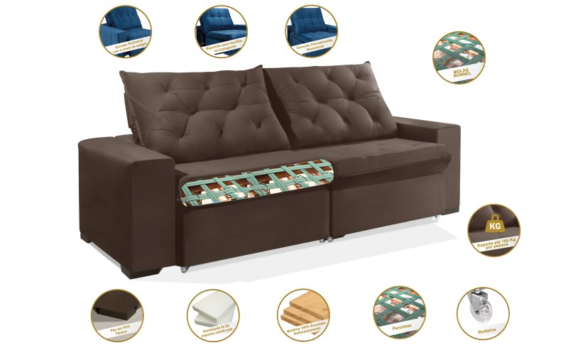 Sofá Retrátil e Reclinável 2.10m ESTILO ESTOFADOS - EUROPA com SoftGel D33 Velupluma "Marrom" Sofá Retrátil e Reclinável 2.10m ESTILO ESTOFADOS - EUROPA com SoftGel D33 Velupluma "Marrom"