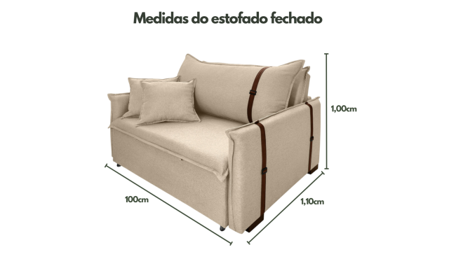 Poltrona Sofá Cama Valence Premium 100cm SoftGel D33  Linho Bege