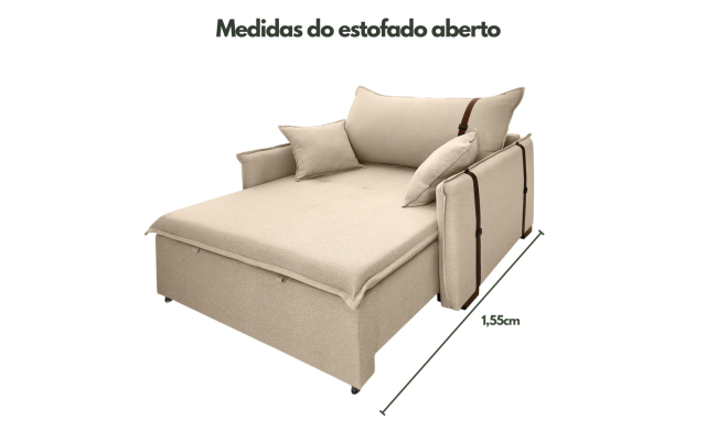 Poltrona Sofá Cama Valence Premium 130cm SoftGel D33  Linho Bege