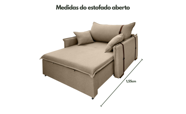 Poltrona Sofá Cama Valence Premium 130cm SoftGel D33  Linho Marrom
