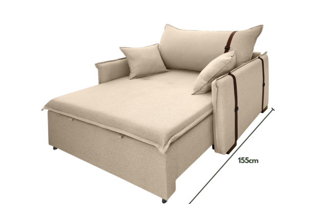 Poltrona Sofá Cama Valence Premium 140cm SoftGel D33  Linho Bege Poltrona Sofá Cama Valence Premium 140cm SoftGel D33  Linho Bege