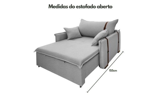 Poltrona Sofá Cama Valence Premium 140cm SoftGel D33  Linho Cinza Claro