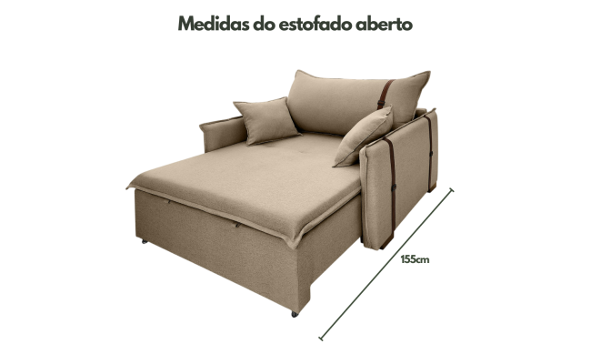 Poltrona Sofá Cama Valence Premium 140cm SoftGel D33  Linho Marrom