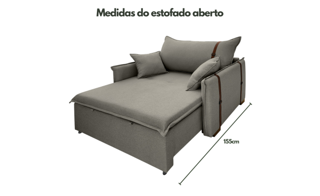 Poltrona Sofá Cama Valence Premium 140cm SoftGel D33  Linho Cinza