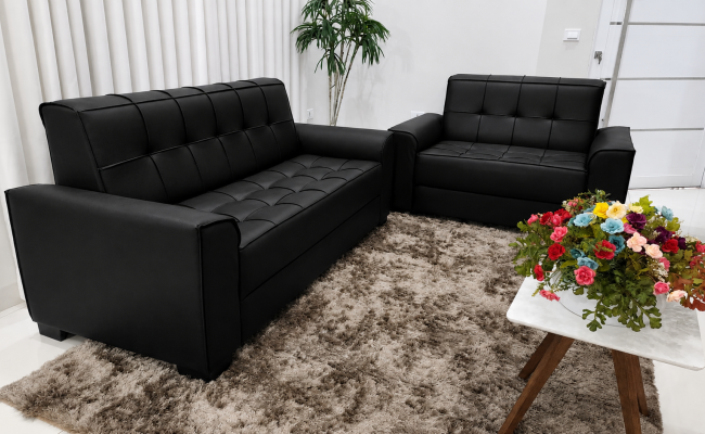 Conjunto Melina 2 e 3 Lugares em Couro Ecológico | Estilo Estofados