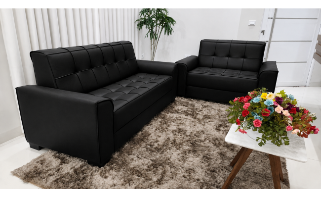 Conjunto Melina 2 e 3 Lugares em Couro Ecológico | Estilo Estofados