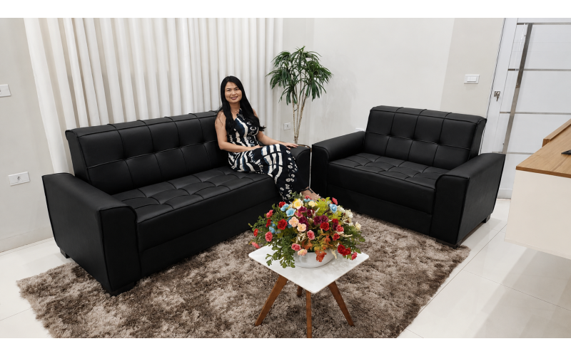 Conjunto Melina 2 e 3 Lugares em Couro Ecológico | Estilo Estofados