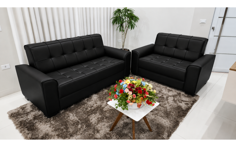 Conjunto Melina 2 e 3 Lugares em Couro Ecológico | Estilo Estofados