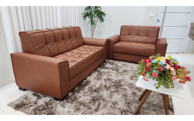 Conjunto Melina 2 e 3 Lugares em Couro Ecológico | Estilo Estofados