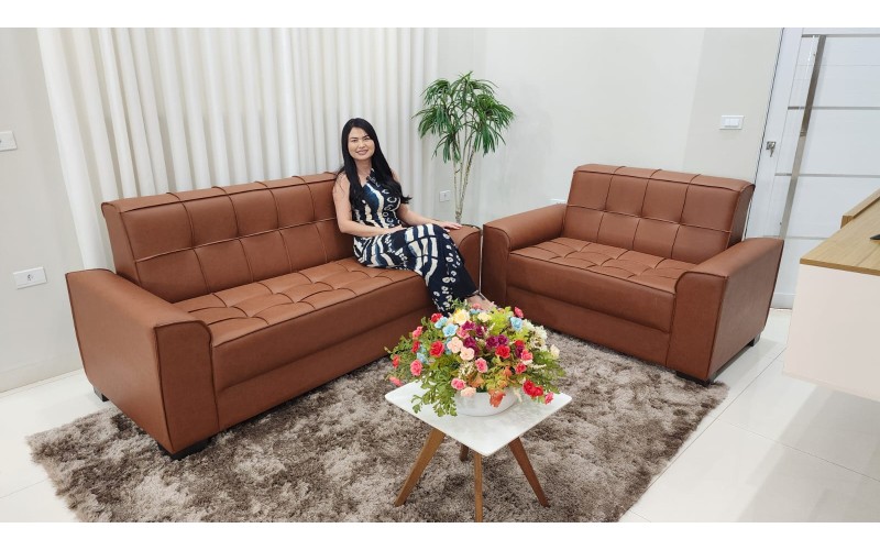 Conjunto Melina 2 e 3 Lugares em Couro Ecológico | Estilo Estofados