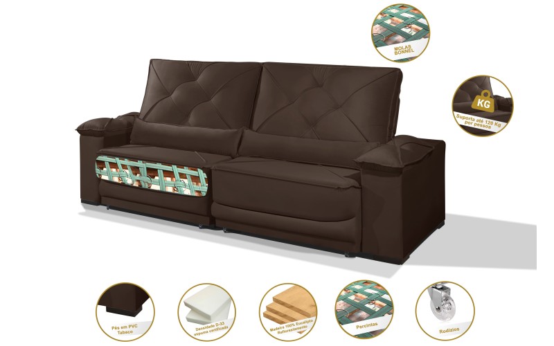 Sofá Retrátil e Reclinável 2.20m ESTILO ESTOFADOS - ODIN com SoftGel D33 Velusoft "Marrom" Sofá Retrátil e Reclinável 2.20m ESTILO ESTOFADOS - ODIN com SoftGel D33 Velusoft "Marrom"