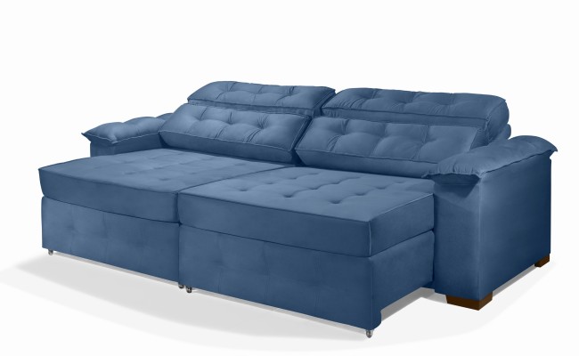 Sofá Retrátil e Reclinável 2,90m ESTILO ESTOFADOS - PARIS 2 módulos com Velusoft D33 "AZUL"