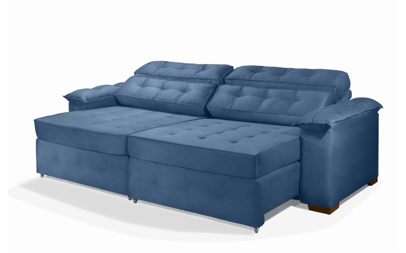 Sofá Retrátil e Reclinável 2,50m ESTILO ESTOFADOS - PARIS 2 módulos com Velusoft D33 "AZUL" Sofá Retrátil e Reclinável 2,50m ESTILO ESTOFADOS - PARIS 2 módulos com Velusoft D33 "AZUL"