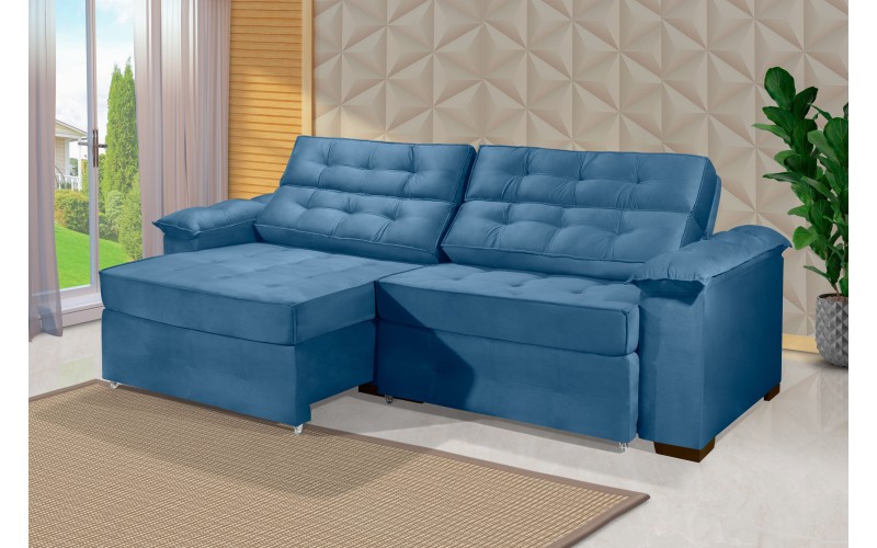 Sofá Retrátil e Reclinável 2,50m ESTILO ESTOFADOS - PARIS 2 módulos com Velusoft D33 "AZUL" Sofá Retrátil e Reclinável 2,50m ESTILO ESTOFADOS - PARIS 2 módulos com Velusoft D33 "AZUL"