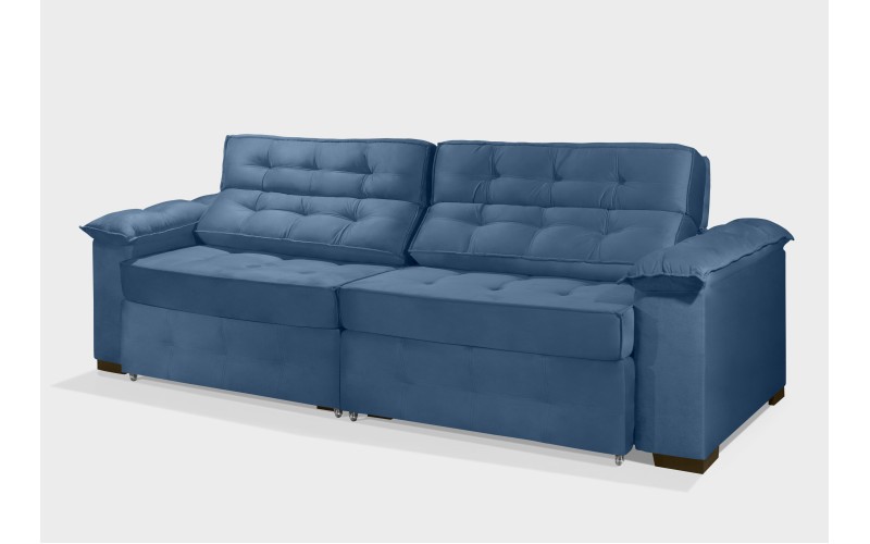Sofá Retrátil e Reclinável 2,50m ESTILO ESTOFADOS - PARIS 2 módulos com Velusoft D33 "AZUL" Sofá Retrátil e Reclinável 2,50m ESTILO ESTOFADOS - PARIS 2 módulos com Velusoft D33 "AZUL"