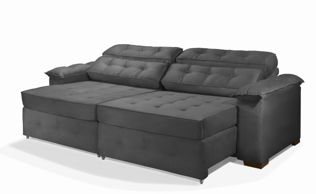Sofá Retrátil e Reclinável 2,90m ESTILO ESTOFADOS - PARIS 2 módulos com Velusoft D33 "CINZA"