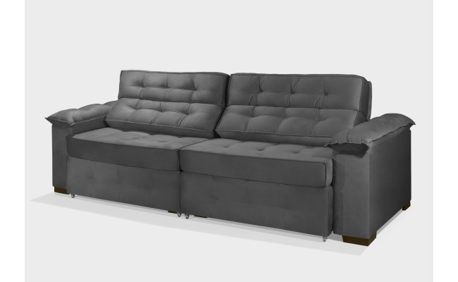 Sofá Retrátil e Reclinável 2,10m ESTILO ESTOFADOS - PARIS 2 módulos com Velusoft D33 "CINZA"