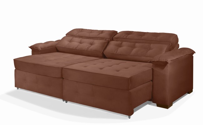 Sofá Retrátil e Reclinável 2,90m ESTILO ESTOFADOS - PARIS 2 módulos com Velusoft D33 "TERRACOTA"