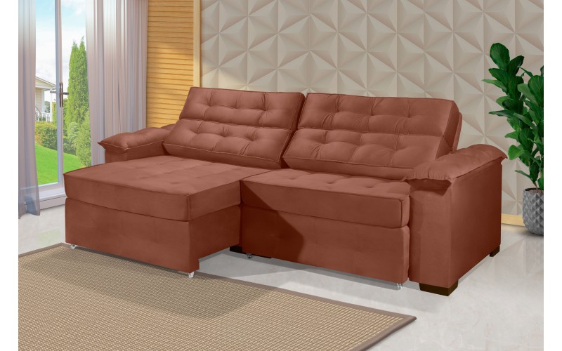 Sofá Retrátil e Reclinável 2,30m ESTILO ESTOFADOS - PARIS 2 módulos com Velusoft D33 "TERRACOTA" Sofá Retrátil e Reclinável 2,30m ESTILO ESTOFADOS - PARIS 2 módulos com Velusoft D33 "TERRACOTA"