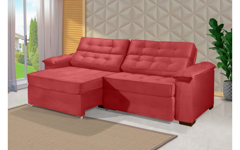 Sofá Retrátil e Reclinável 2,70m ESTILO ESTOFADOS - PARIS 2 módulos com Velusoft D33 "VERMELHO" Sofá Retrátil e Reclinável 2,70m ESTILO ESTOFADOS - PARIS 2 módulos com Velusoft D33 "VERMELHO"