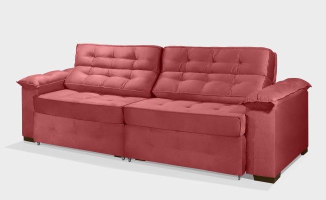 Sofá Retrátil e Reclinável 2,90m ESTILO ESTOFADOS - PARIS 2 módulos com Velusoft D33 "VERMELHO"