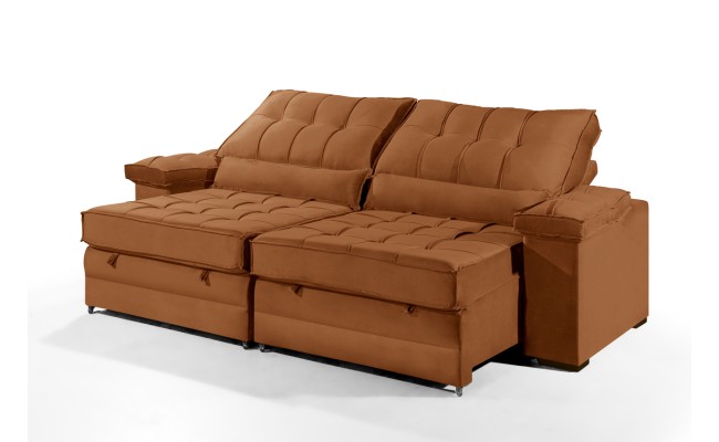Sofá Retrátil Reclinável TOGO 2,90m ESTILO ESTOFADOS - França Velusoft COR "TERRA COTA"