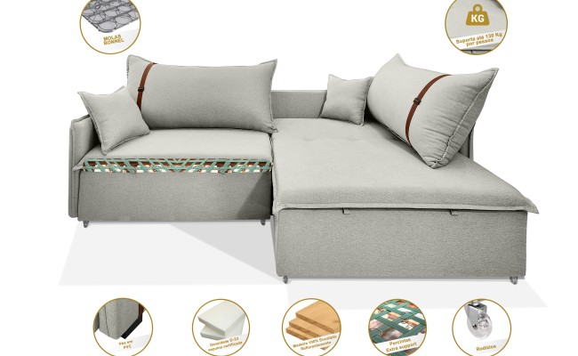 Sofá Valence Slim sem Caixa Premium 2.60m SoftGel 33  Linho Palha